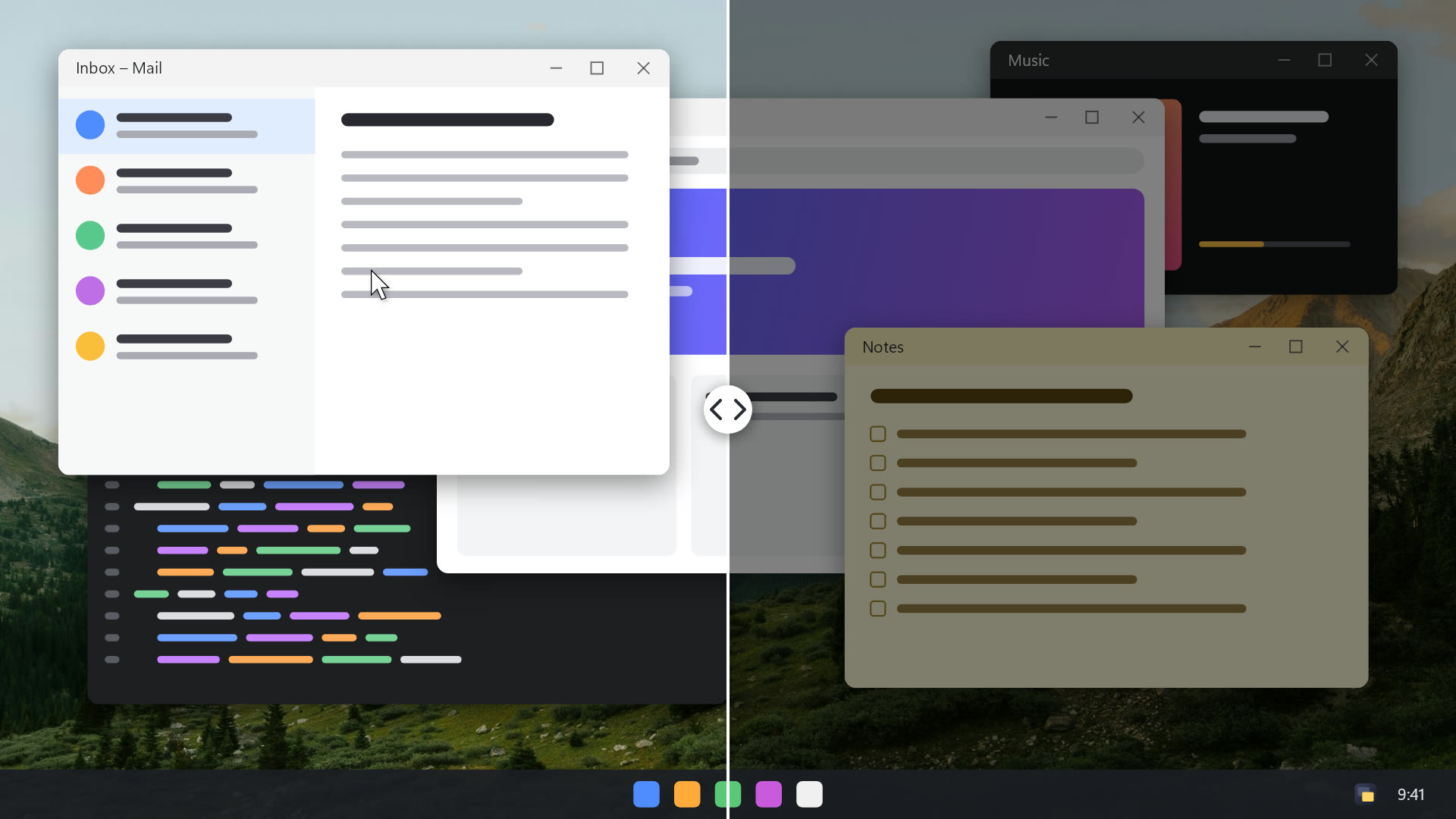 Split view: desktop without FocusHaze on the left, with FocusHaze on the right
